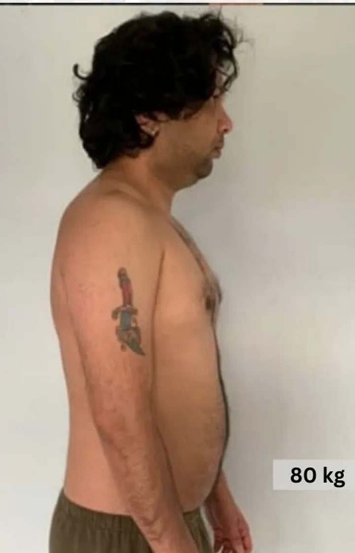 The same client after coaching, 80 kg