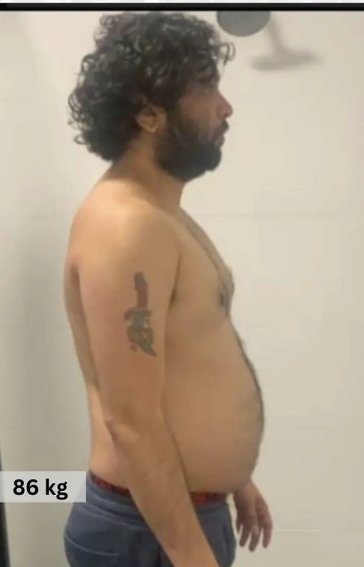 MuscleMind Training client before coaching, 86 kg